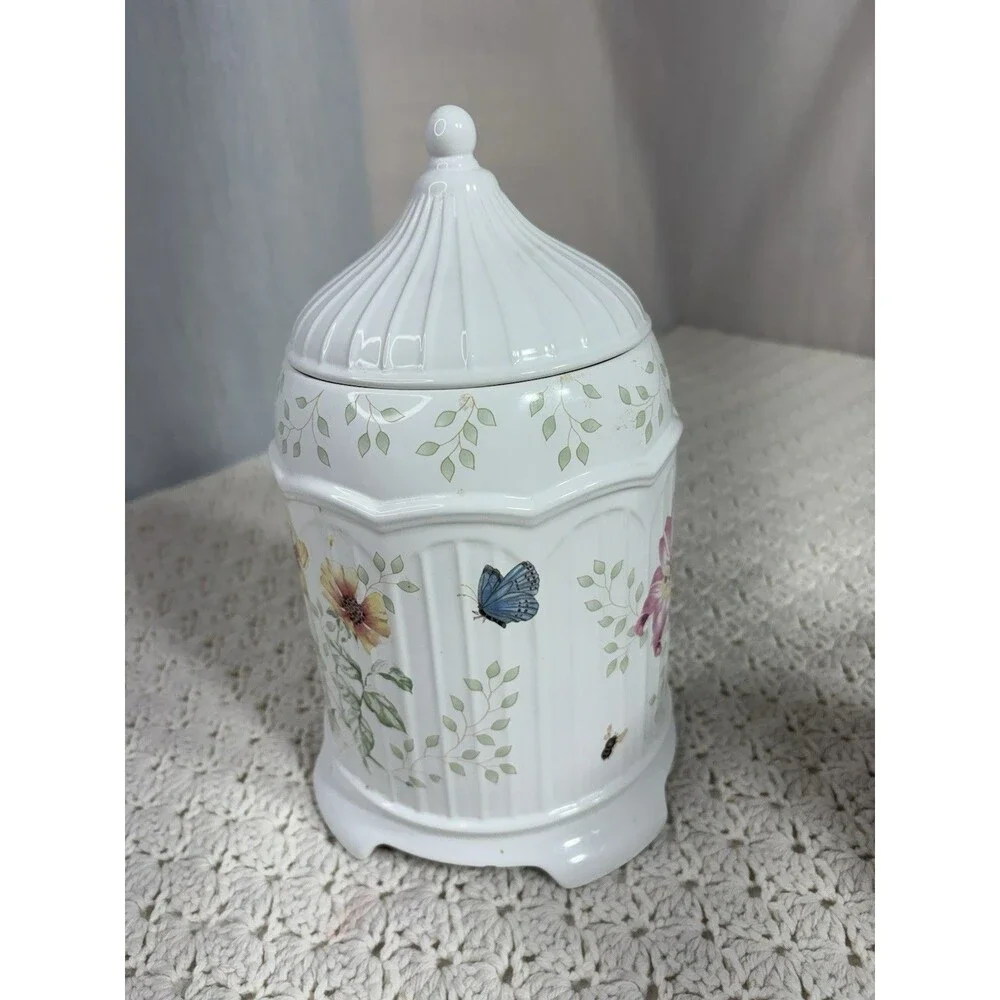 Lenox Butterfly Meadow Cookie Jar with Lid Pre Owned Limited Edition Footed EUC